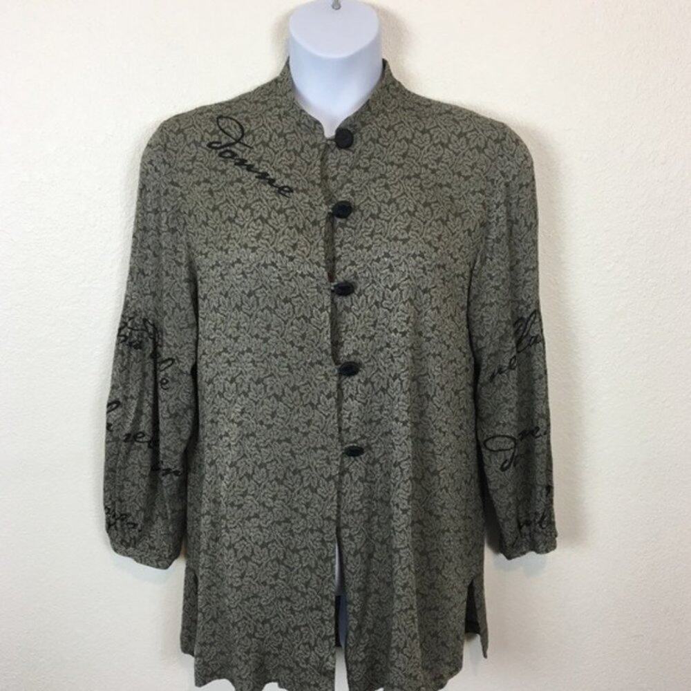 Art-to-wear Cursive Leaf Tunic AHNI Handmade SZ L Made in the USA Vintage